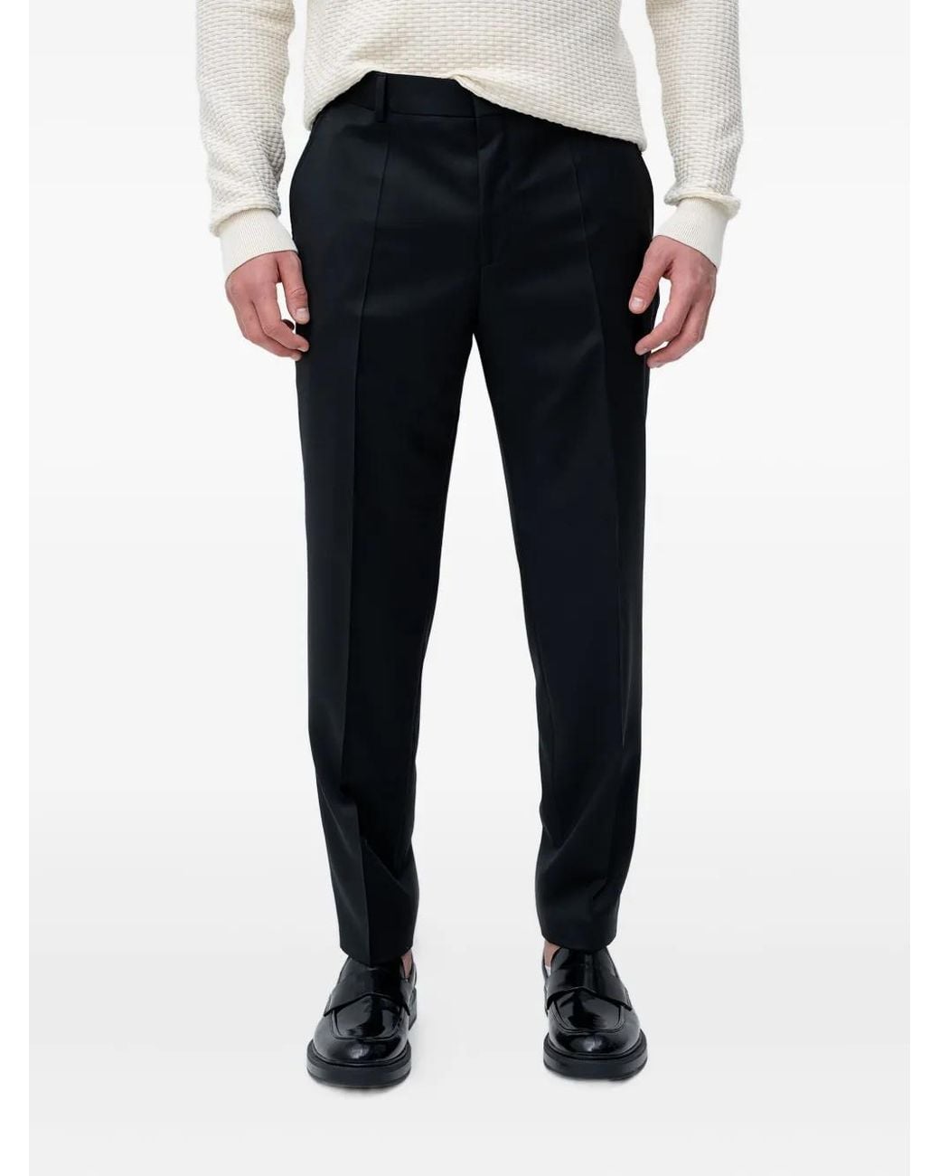 Boss Black Logo-Plaque Virgin Wool Trousers for men