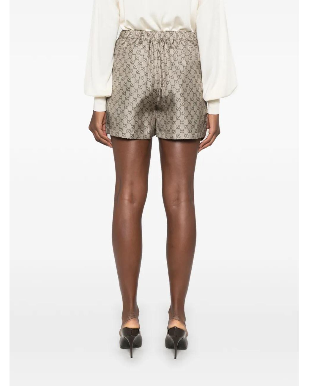 Gucci Natural Printed Silk Twill Shorts