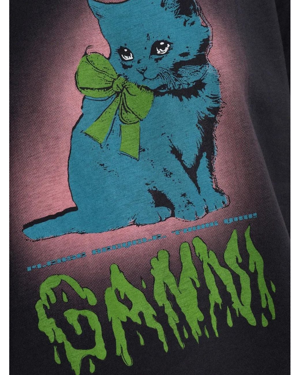 Ganni Black Neon Kitty T-Shirt