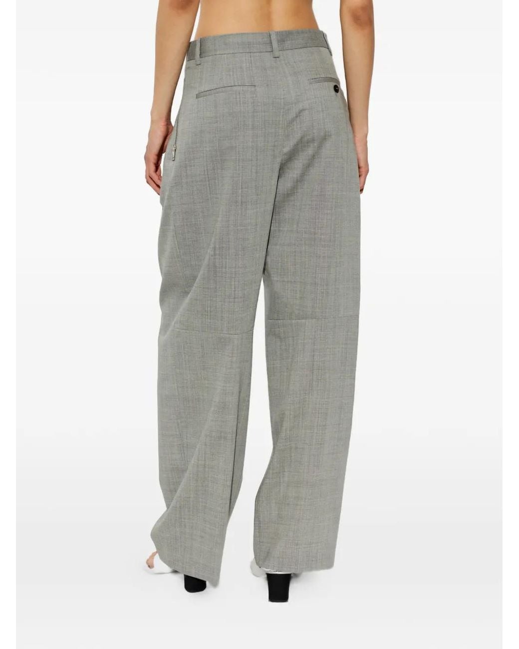 Alexander Wang Gray Mid-Rise Pleated Zip-Pockets Wool Trousers