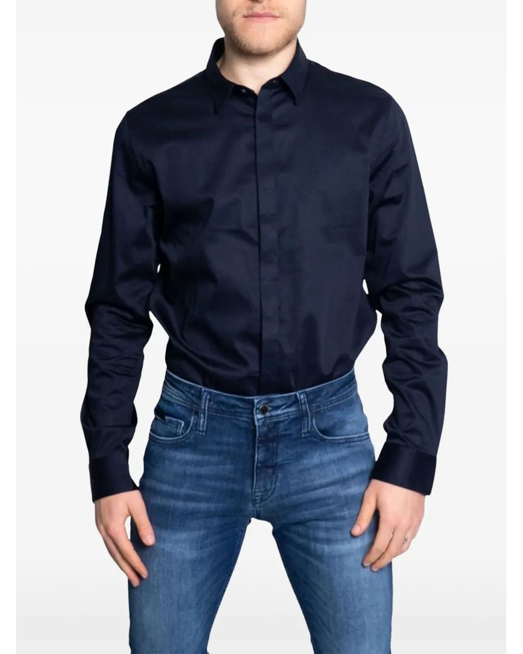 ARMANI EXCHANGE Blue Chemise Cintrée À Manches Longues for men