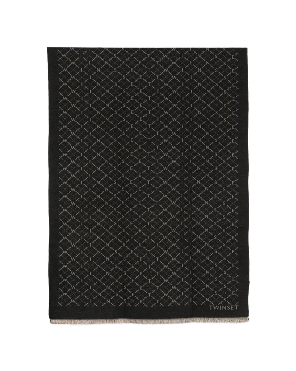 Twinset Black Logo-Pattern Frayed Scarf