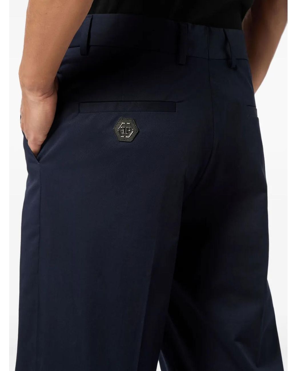 Philipp Plein Blue Logo-Plaque Trousers for men
