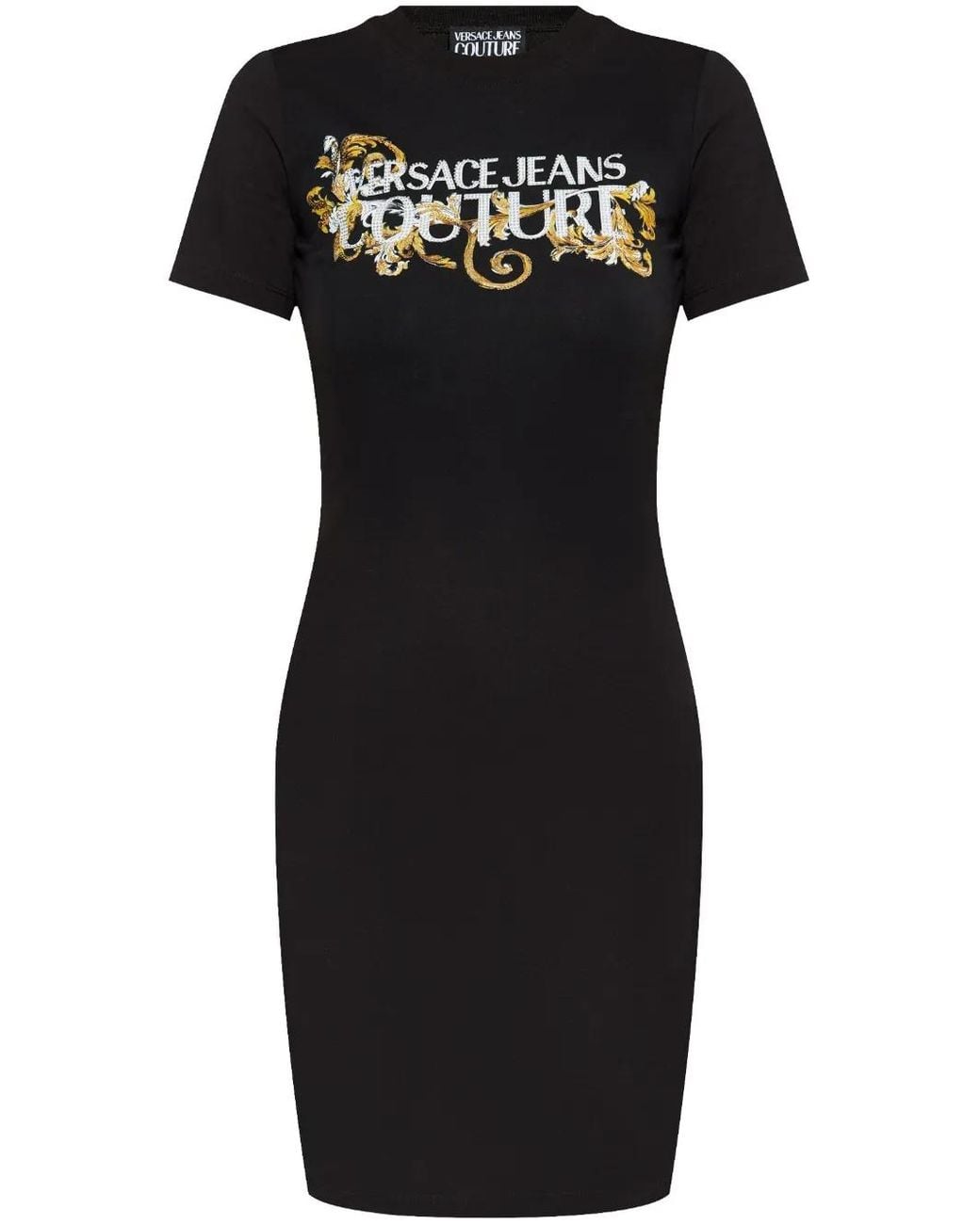 Versace Jeans Couture Black Crystal Outline Barocco Mini Dress