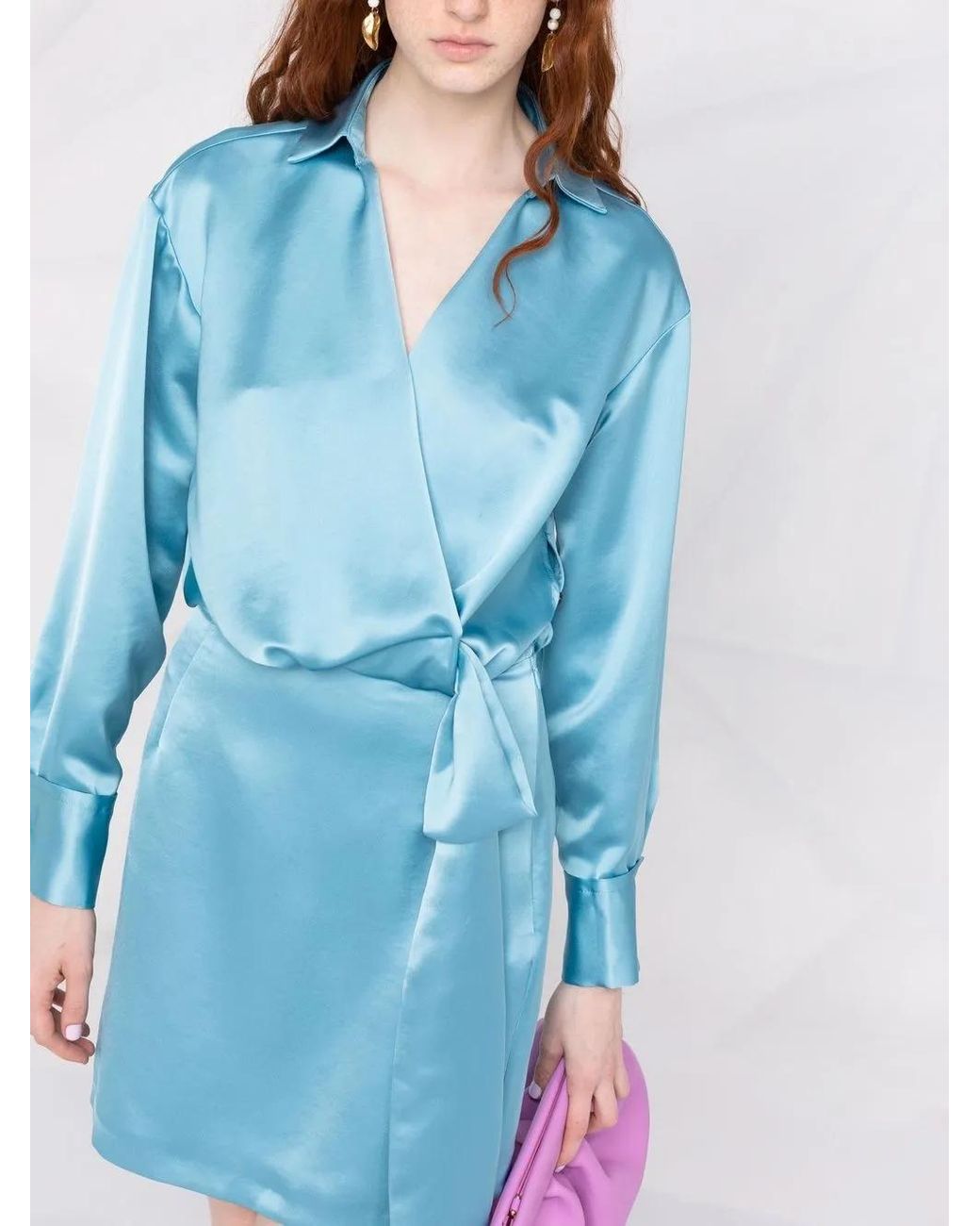 Blanca Vita Blue Wrap-Style Satin-Effect Dress