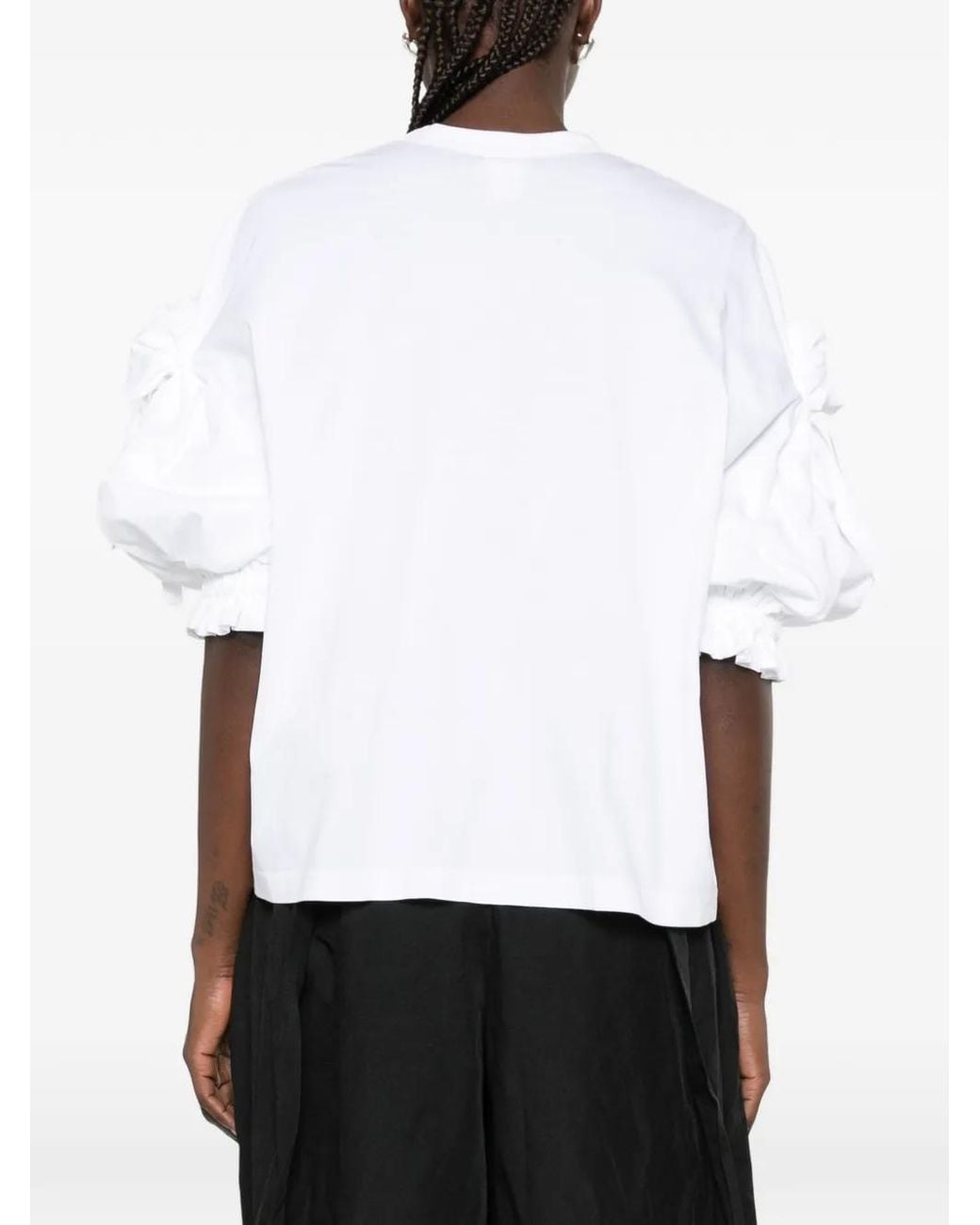 Noir Kei Ninomiya White Ruffled Bow-Detail T-Shirt