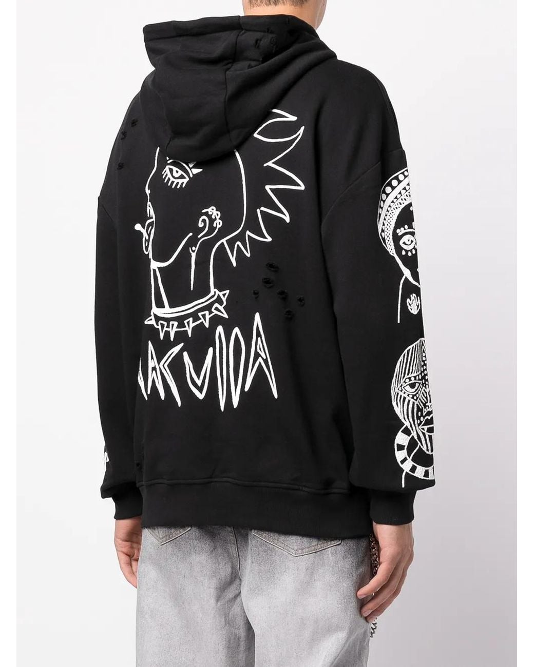 Haculla Black Graphic-Print Distressed Hoodie for men