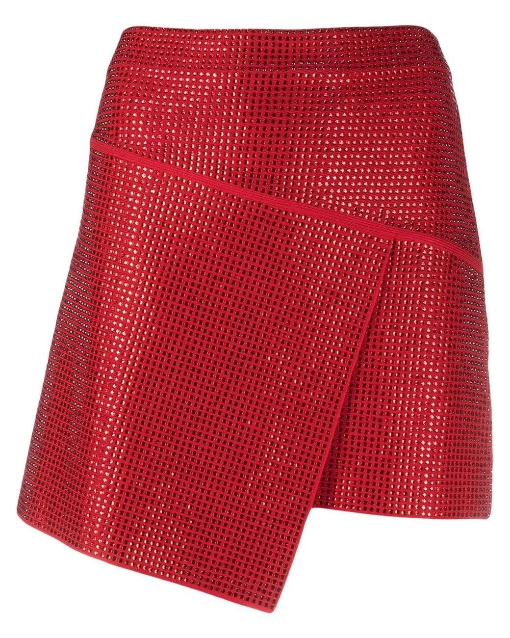 ANDREADAMO Red Asymmetrical Crystal-Studded Wrap Skirt