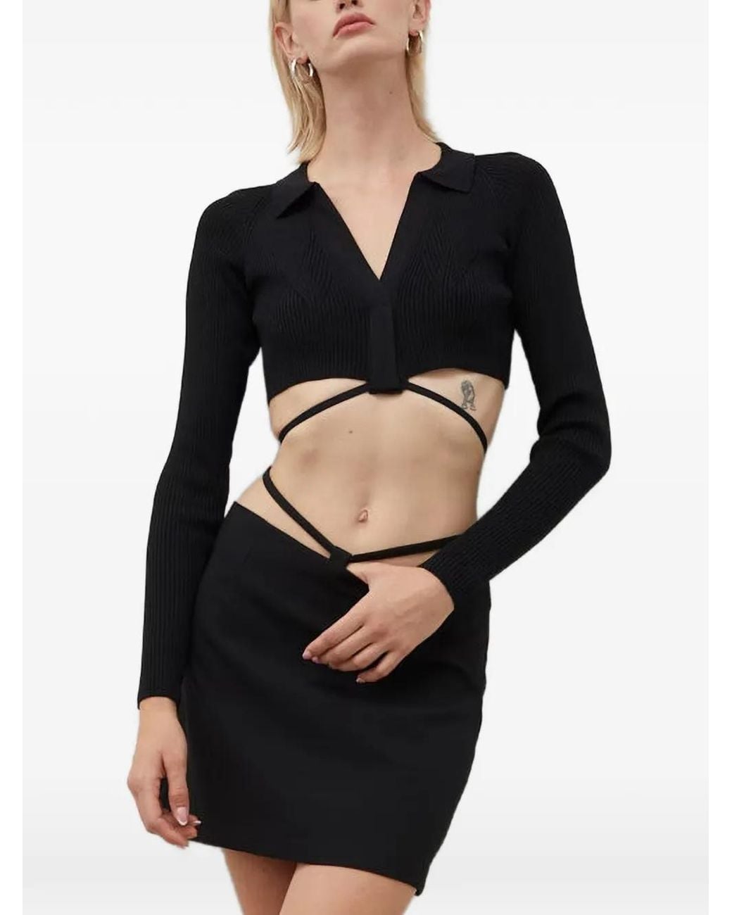 Herskind Black Ribbed-Knit Tie-Fastening Top