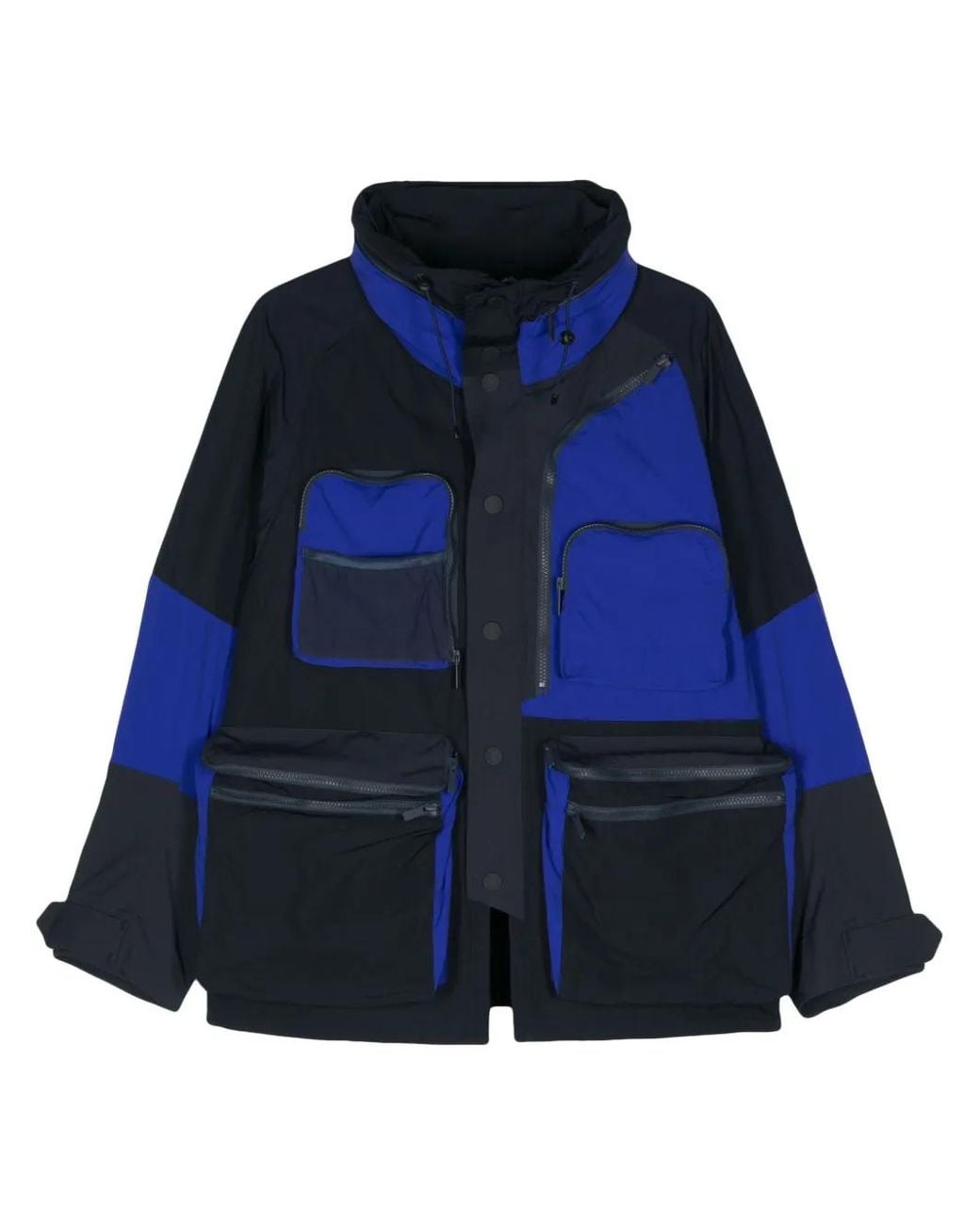 White Mountaineering Blue Colour-Block Multi-Pocket Parka for men