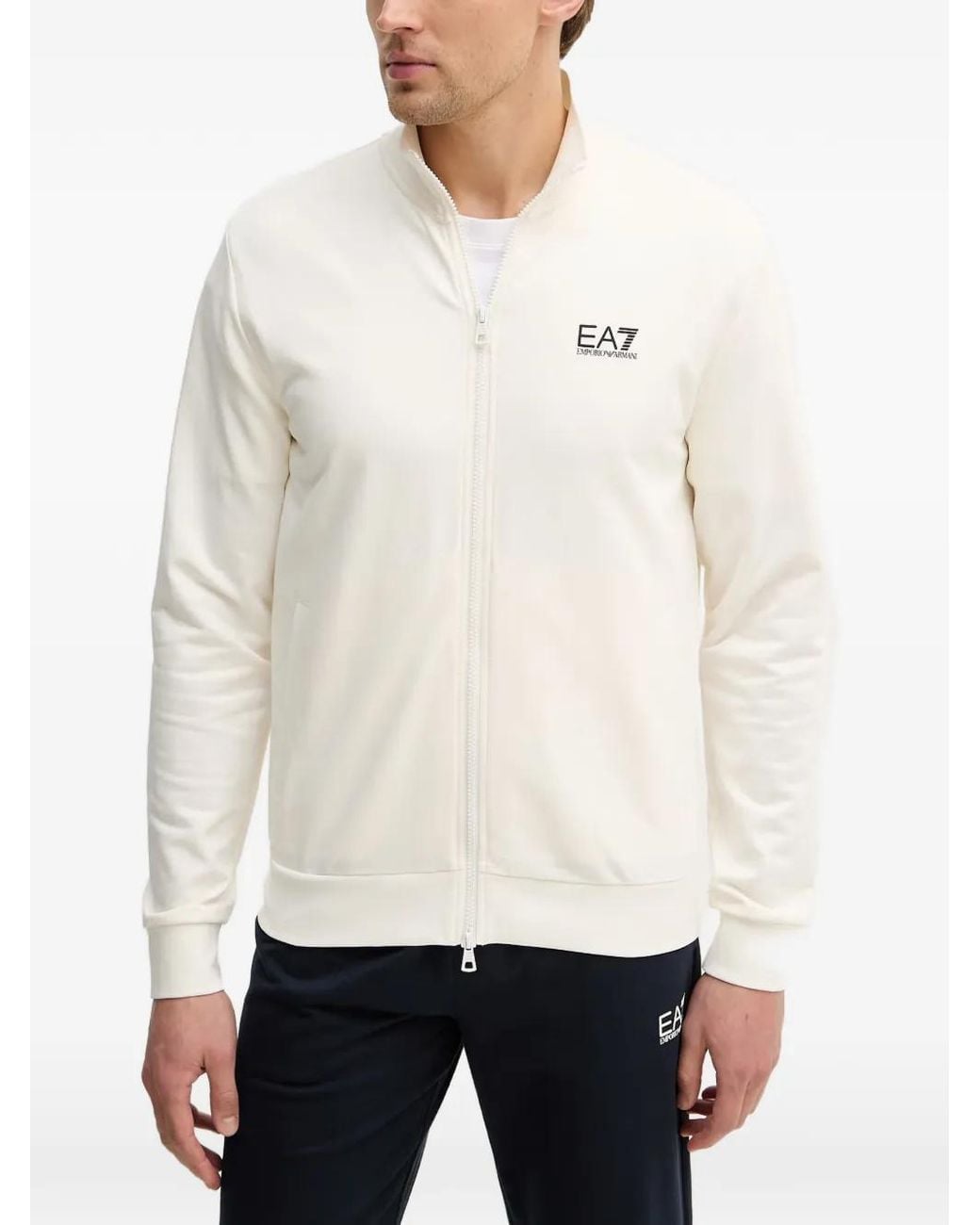 EA7 White Cotton Tracksuit With Zip And Stand Collar Core Identity for men