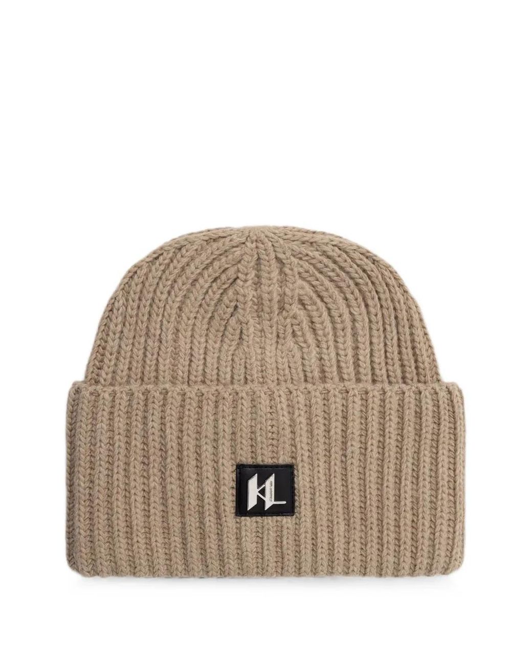 Karl Lagerfeld Natural Ribbed-Knit Beanie Hat for men