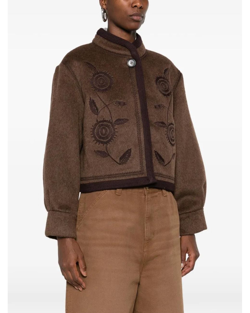 Antik Batik Brown Willow Embroidered Cropped Jacket