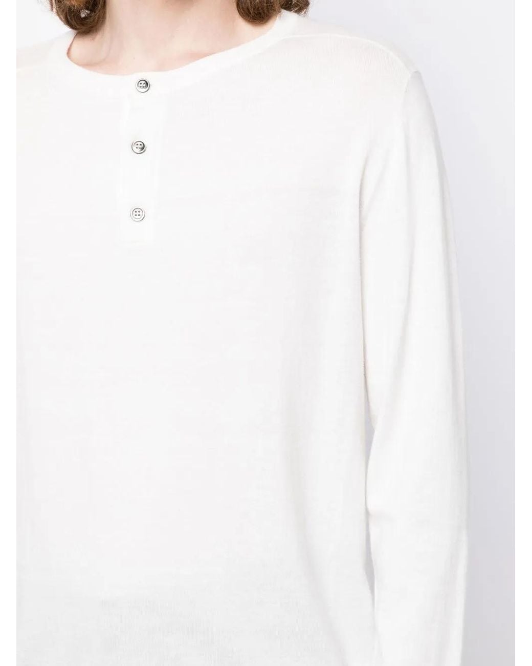 N.Peal Cashmere White Button-Placket Knit Jumper for men