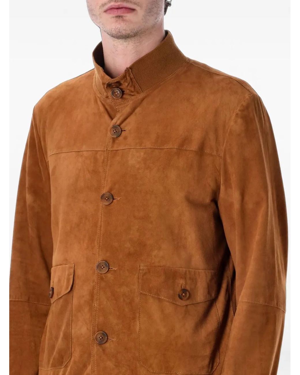SWD by S.w.o.r.d. Brown Button-Up Suede Jacket for men