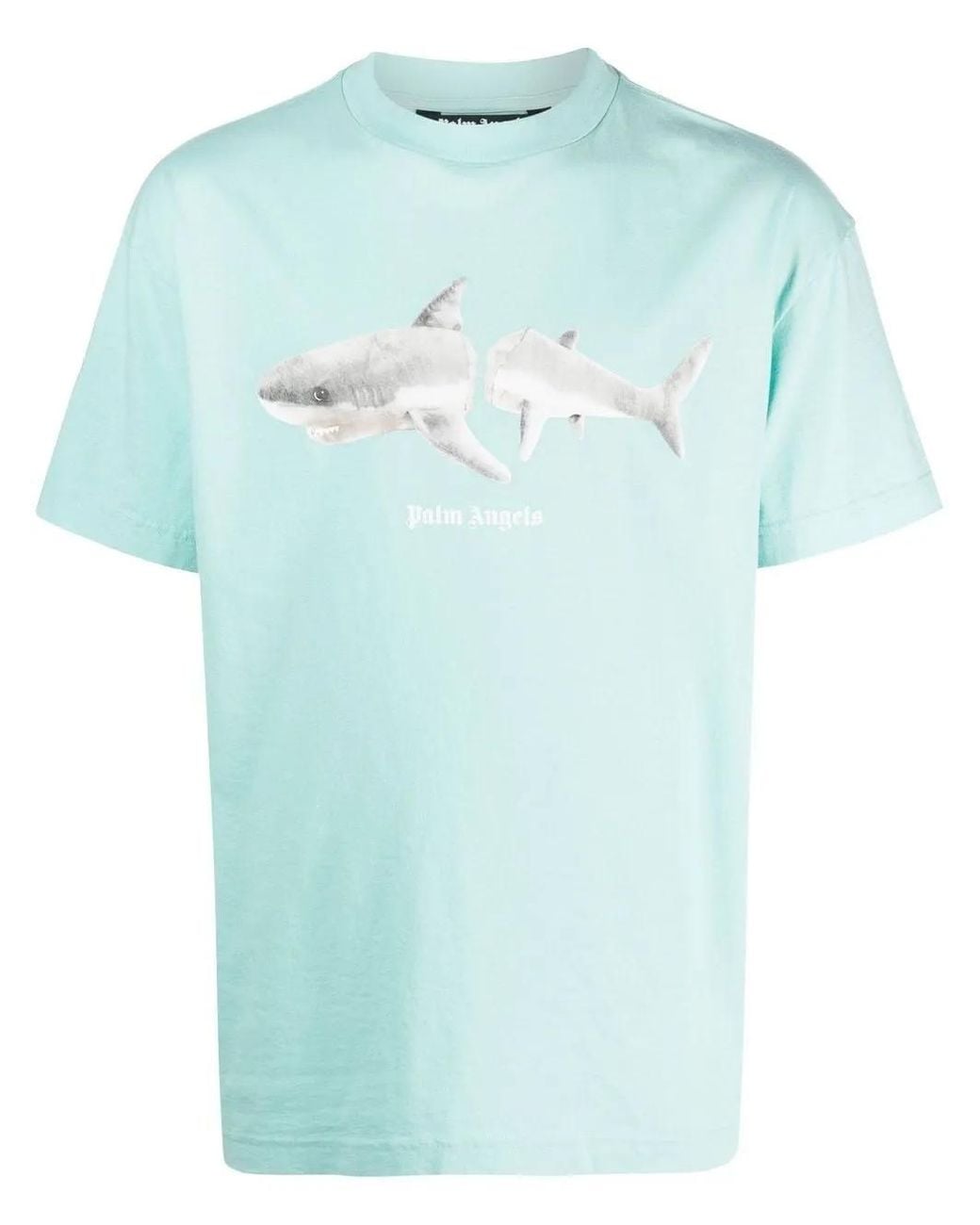 Palm Angels Blue Shark-print Organic Cotton T-shirt for men