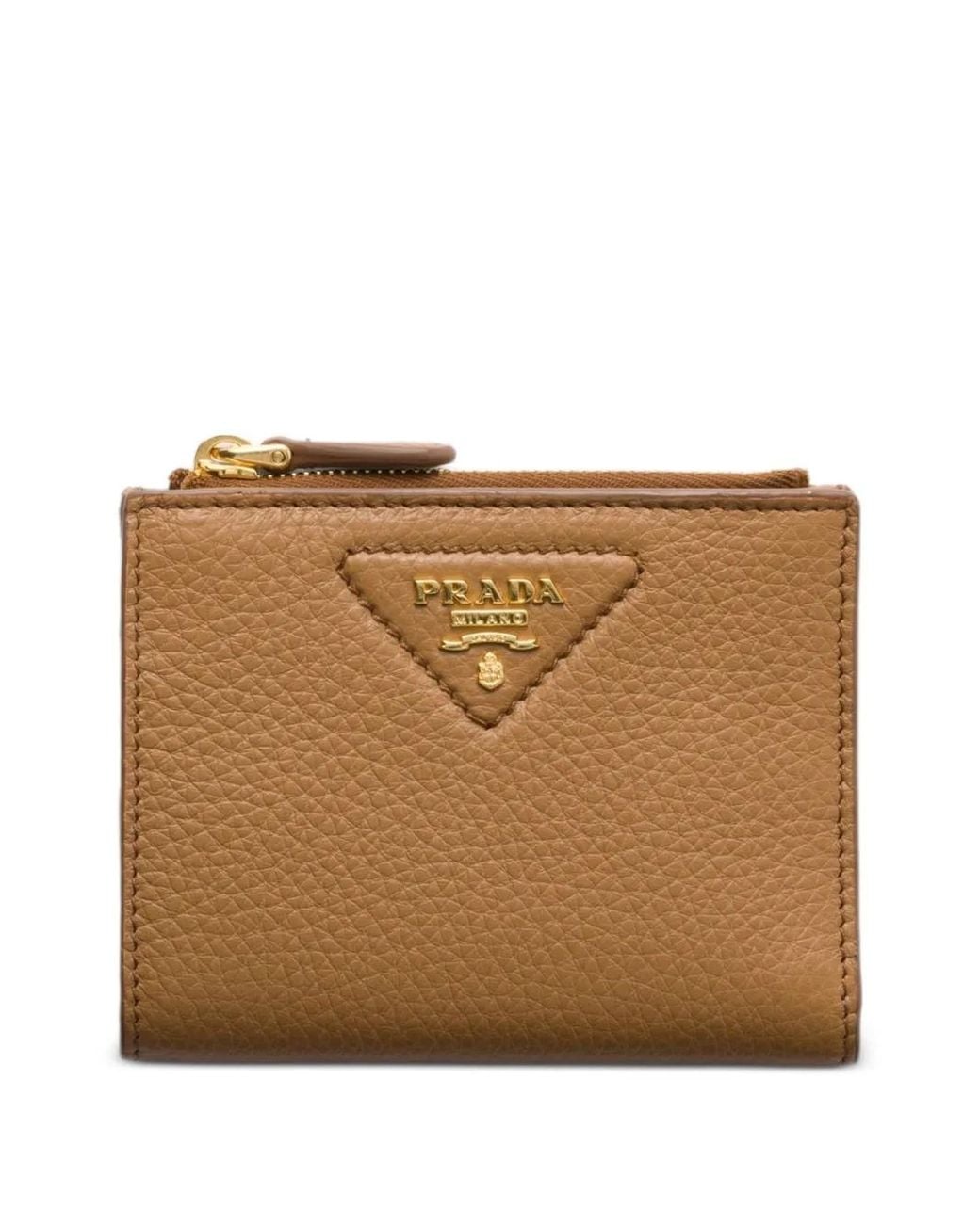 Prada Brown Kleines Portemonnaie Aus Gekörntem Leder