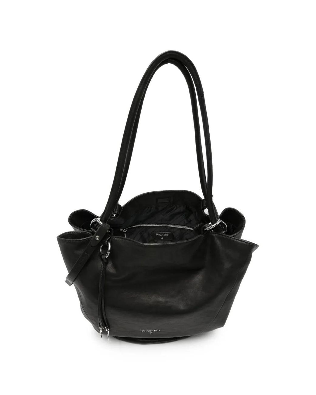 Patrizia Pepe Black Logo-Plaque Leather Shoulder Bag