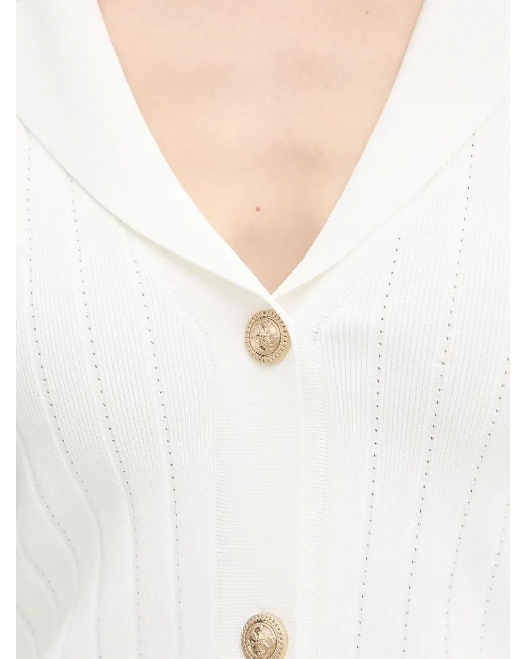 Guess White Ribbed Buttoned Cardigan