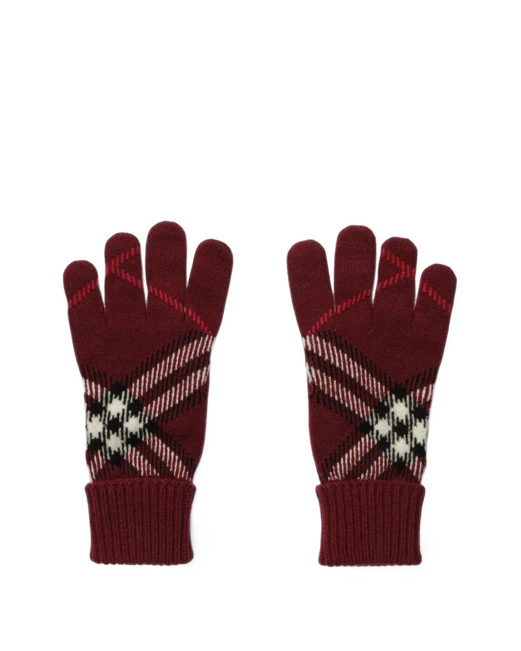 Burberry Red Check Cashmere Blend Gloves