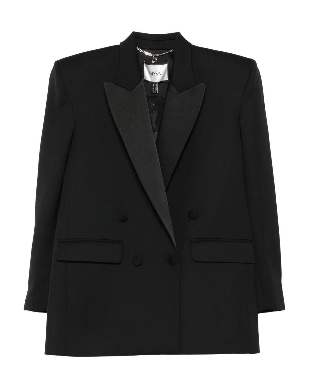 Nissa Black Shawl-Lapel Double-Breasted Blazer