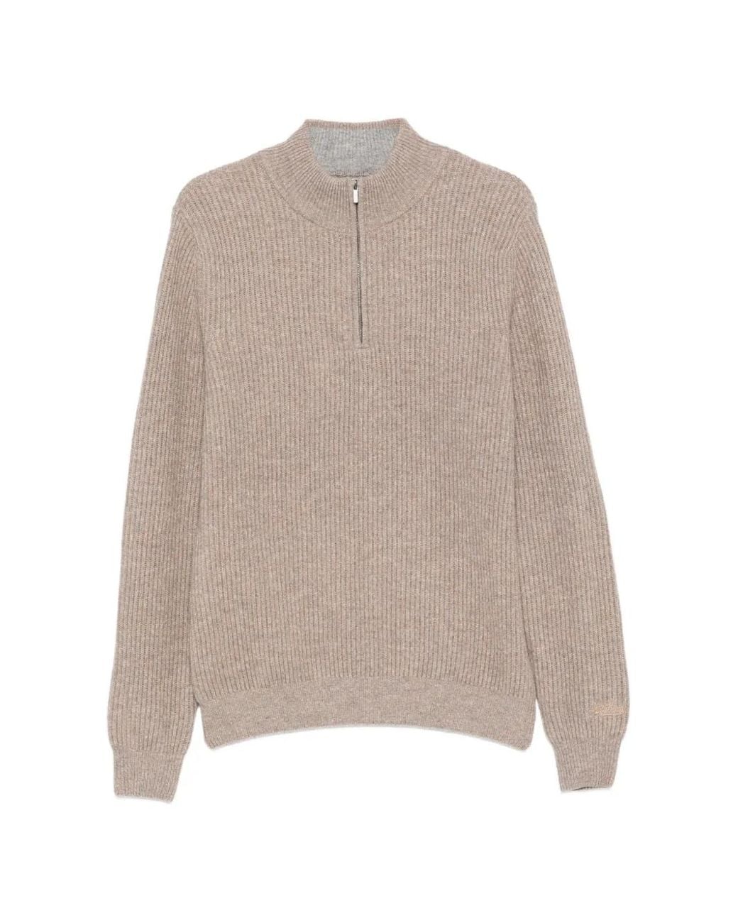 Mc2 Saint Barth Natural Buck Ribbed-Knit Quarter-Zip Sweater for men