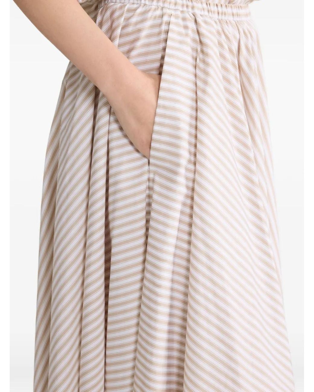 Patou Natural Elasticated-Waist Striped Midi Skirt
