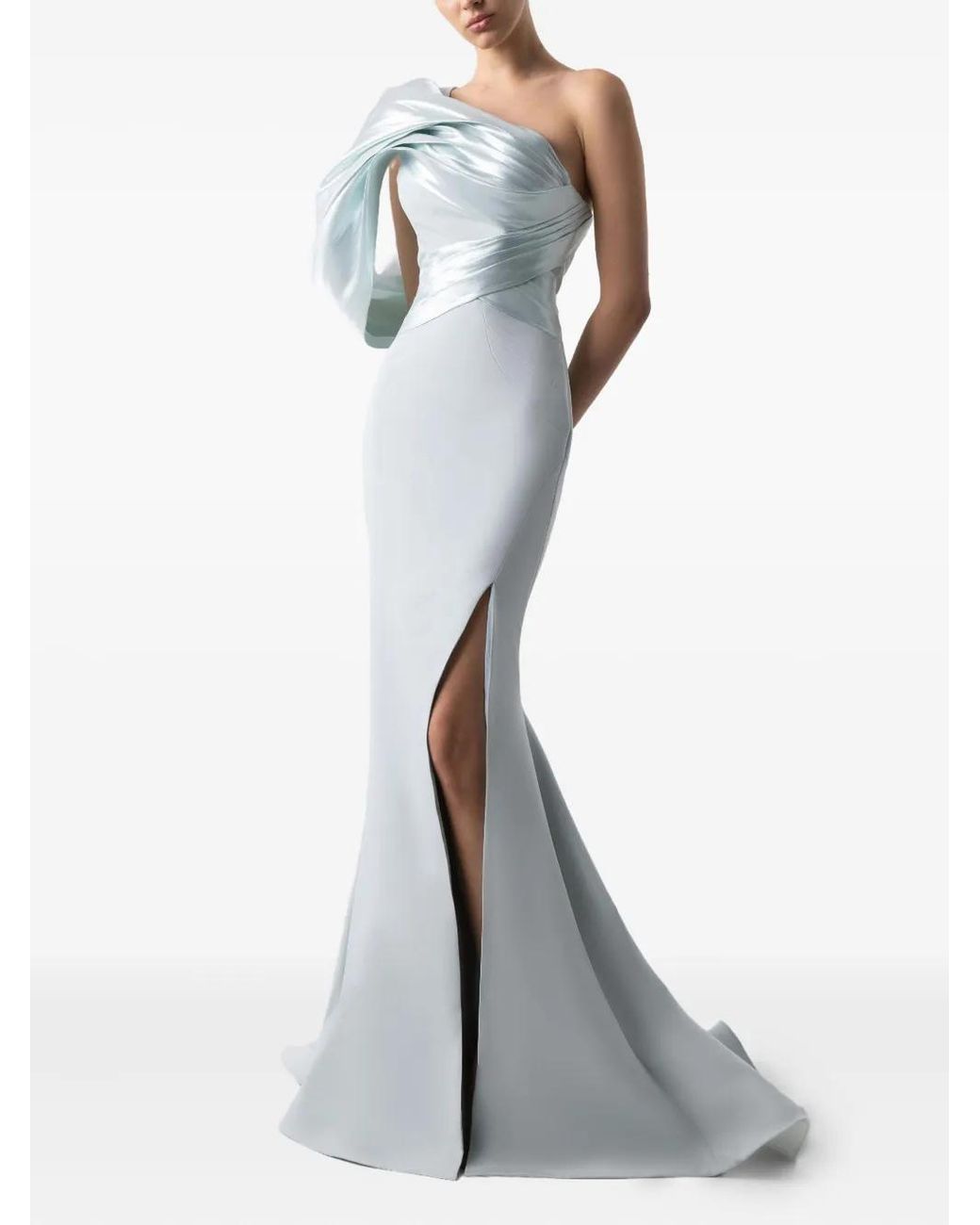 Gaby Charbachy Blue One-Shoulder Mermaid Gown