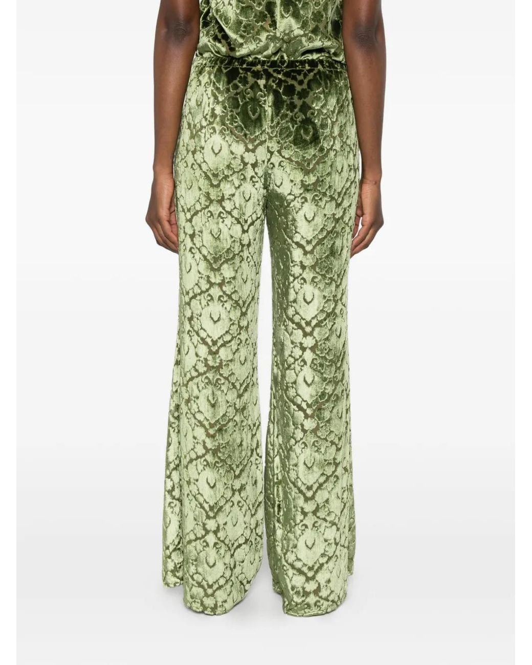 Forte_forte Green Damask-Patterned Flared Trousers