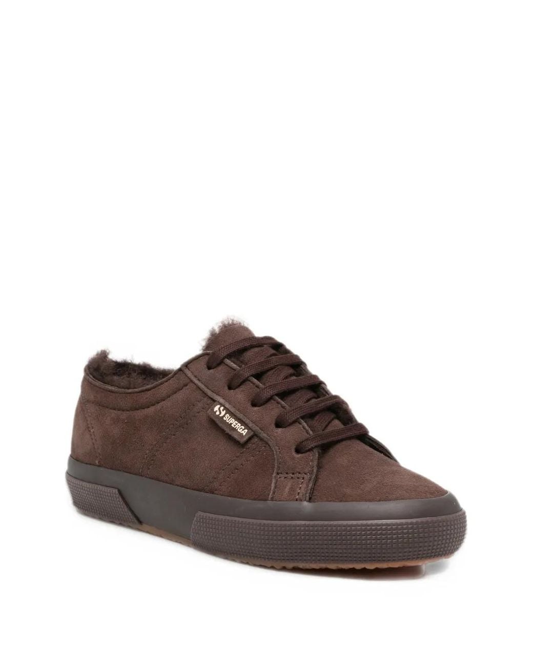 Superga Brown Shearling-Lined Suede Sneakers