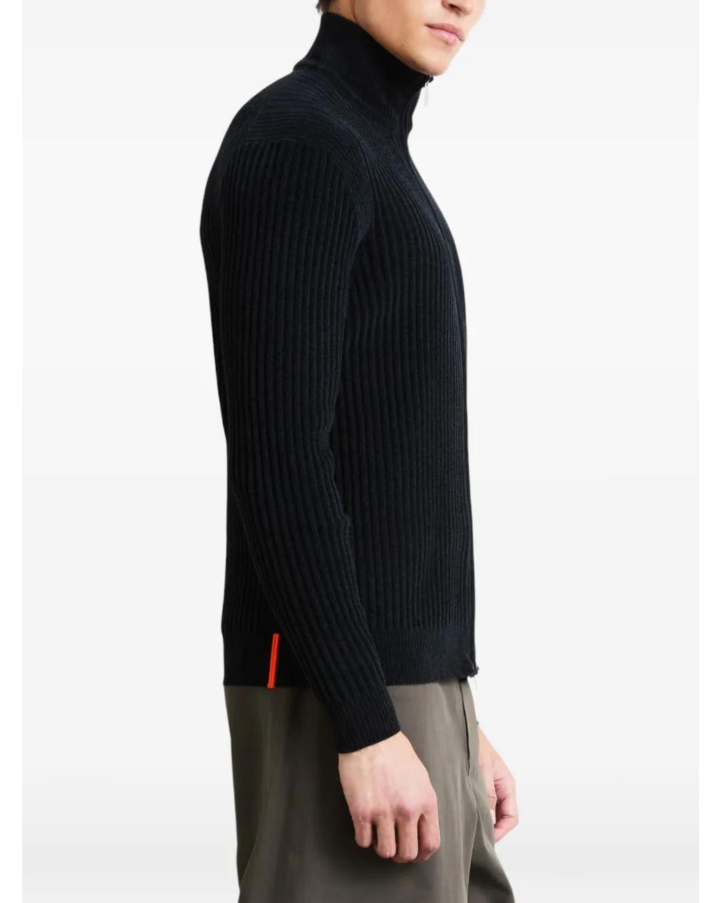Rrd Black Ribbed-Knit Zip-Up Sweater for men