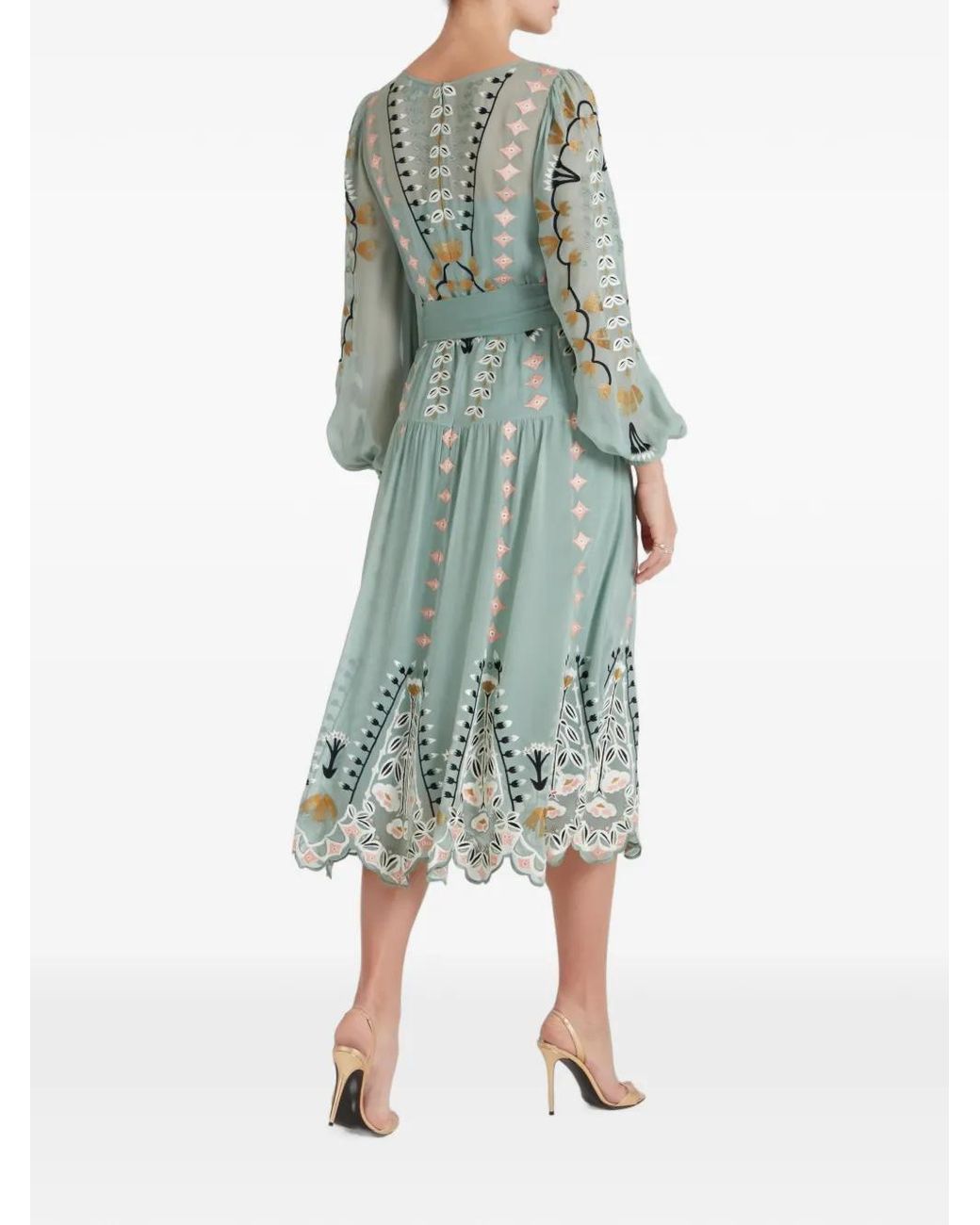 Temperley London Green Rosalba Floral-Embroidered Midi Dress