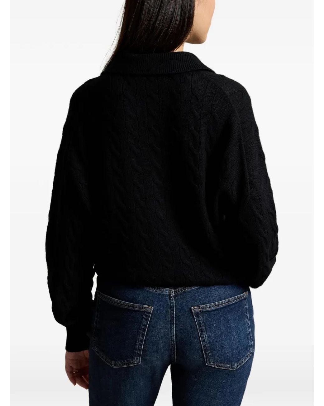Polo Ralph Lauren Black Cable-Knit Polo Sweater