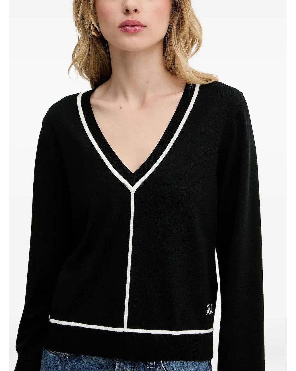 Karl Lagerfeld Black V-Neck Knitwear Sweater