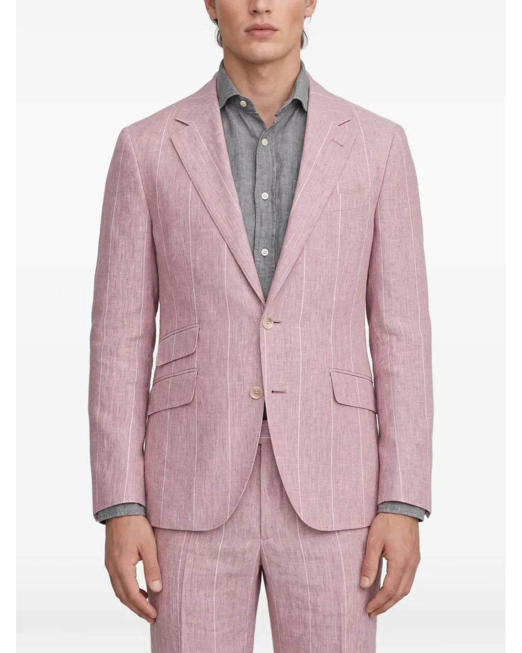 Brunello Cucinelli Pink Pinstripe Linen Suit for men
