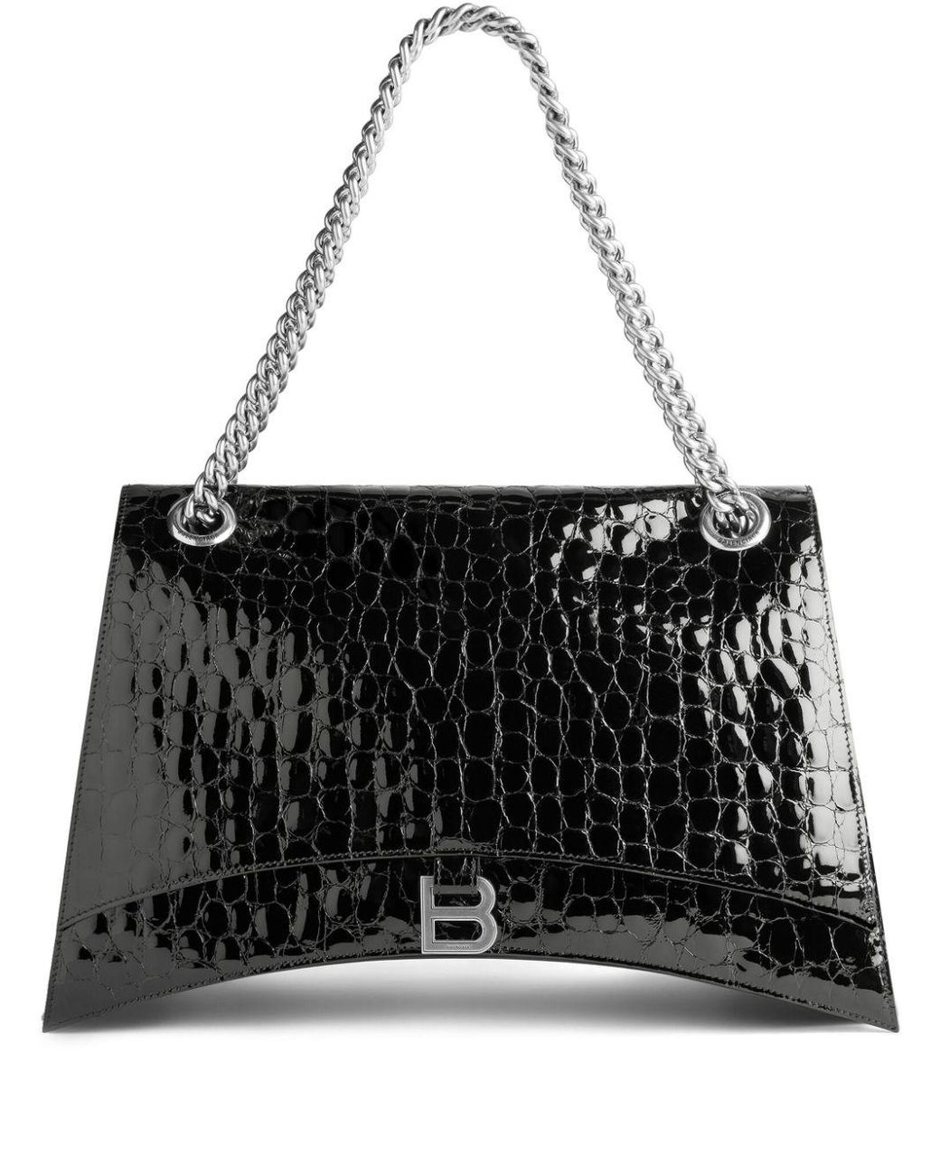 Women's Crush Large Chain Bag Crocodile Embossed in Black