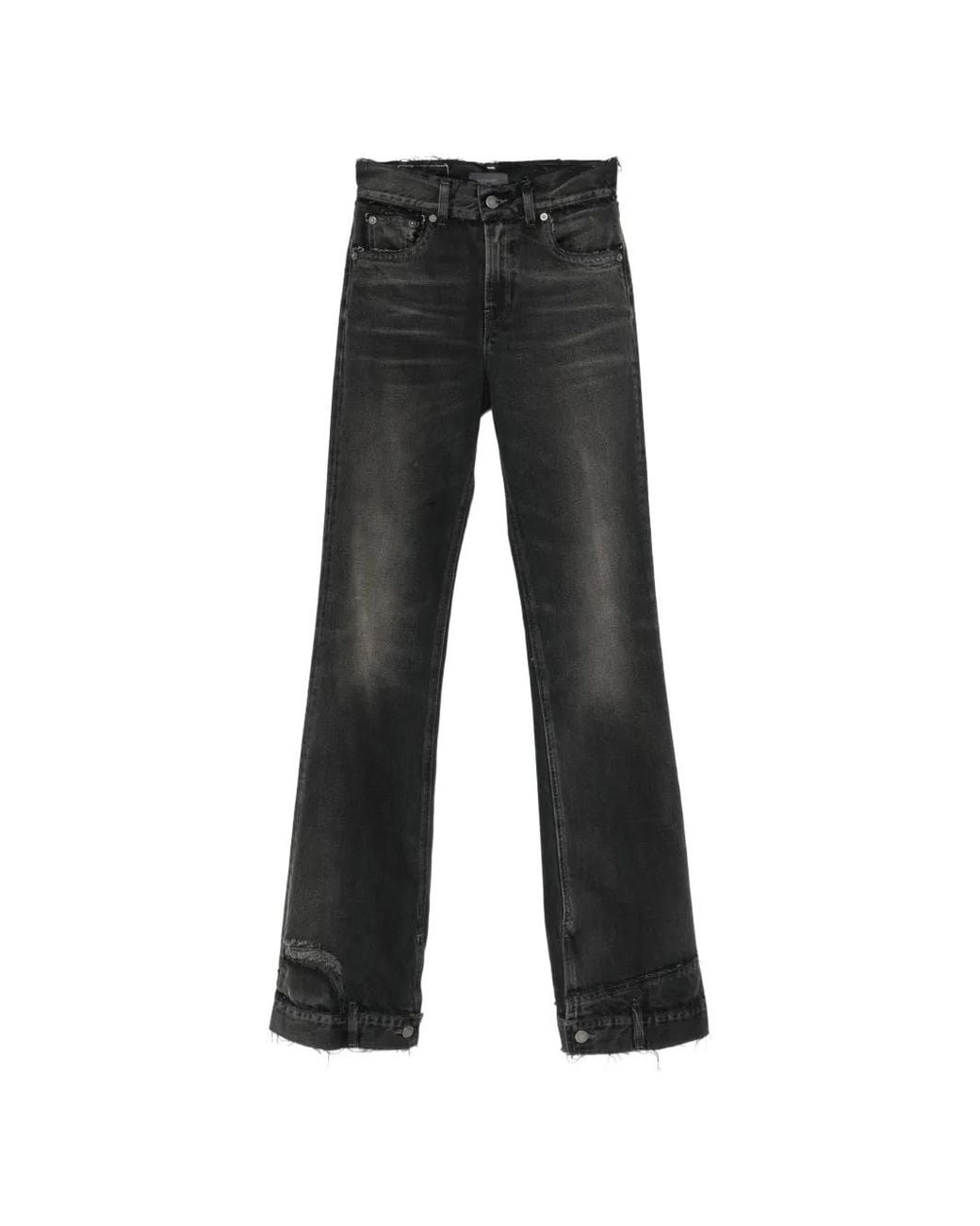 Haikure Black Distressed-Effect Raw-Cut Jeans