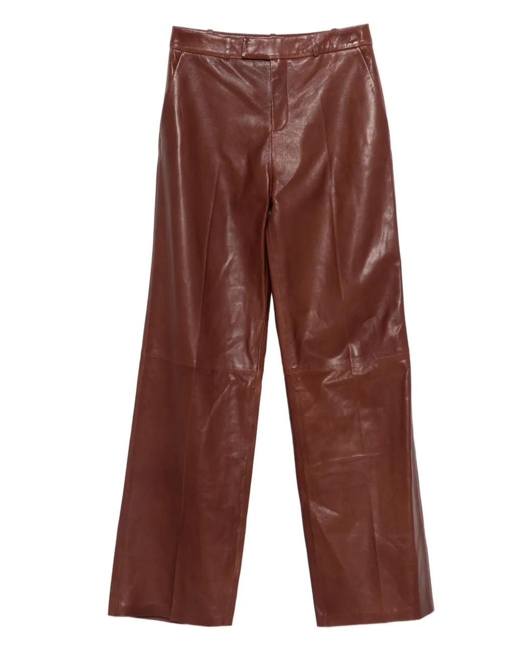 Arma Red Leather Straight-Leg Trousers
