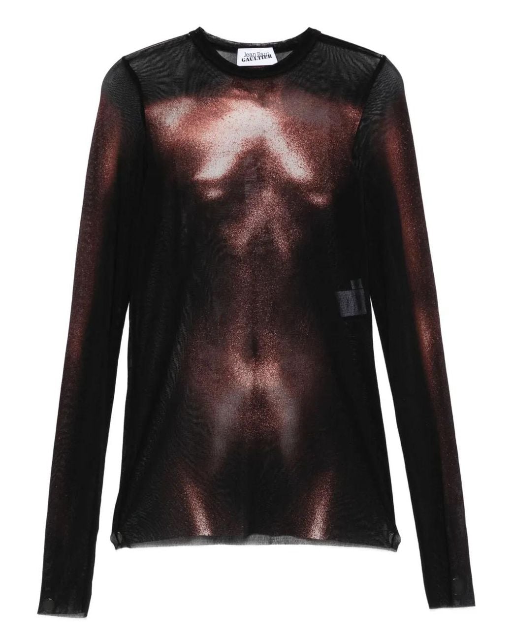 Jean Paul Gaultier Black Body-Print Mesh Top