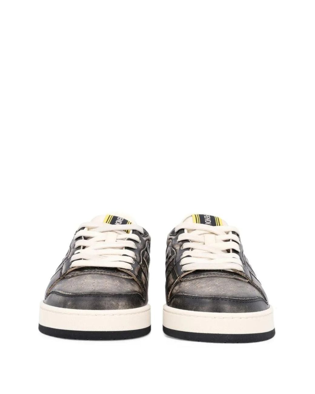 Fendi White Match Distressed-Effect Logo-Patch Sneakers for men