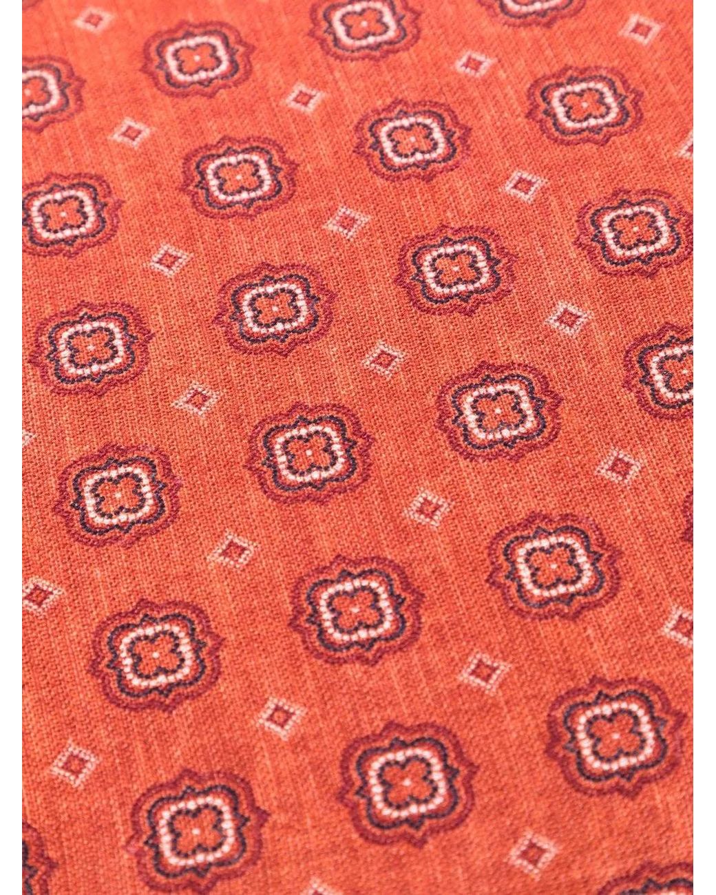 Brunello Cucinelli Red Geometric-Print Pocket Square for men