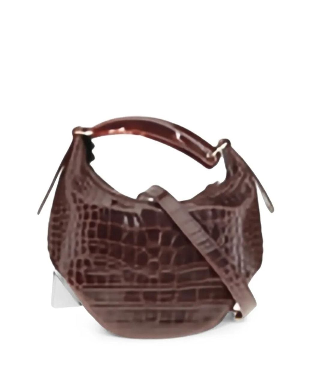 VISONA Brown Bengala Croc-Effect Shoulder Bag