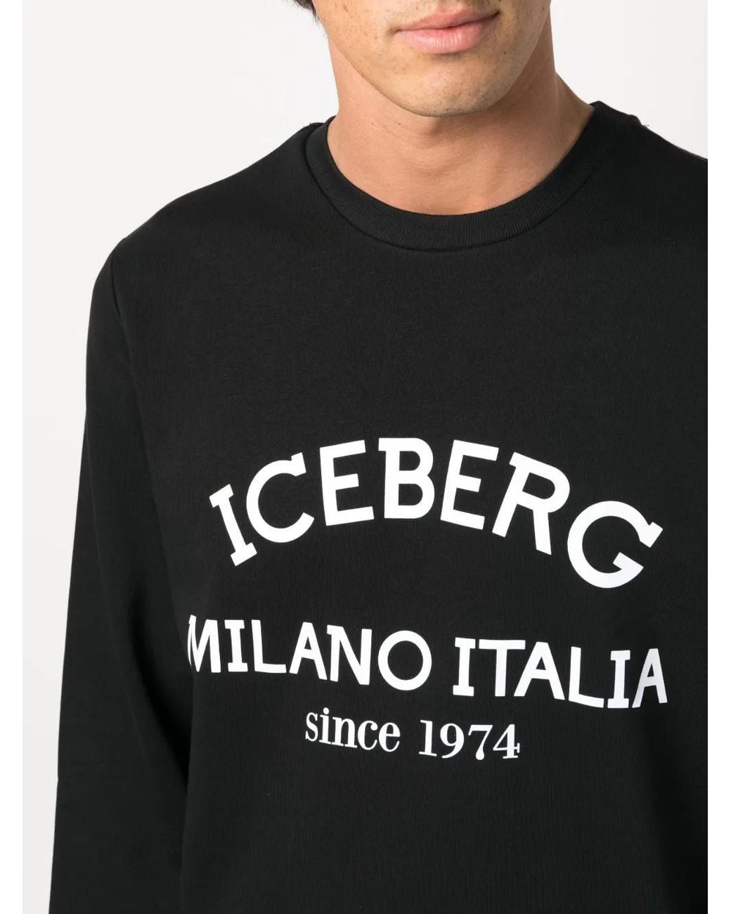 Iceberg Black Logo-Print Cotton Sweatshirt for men
