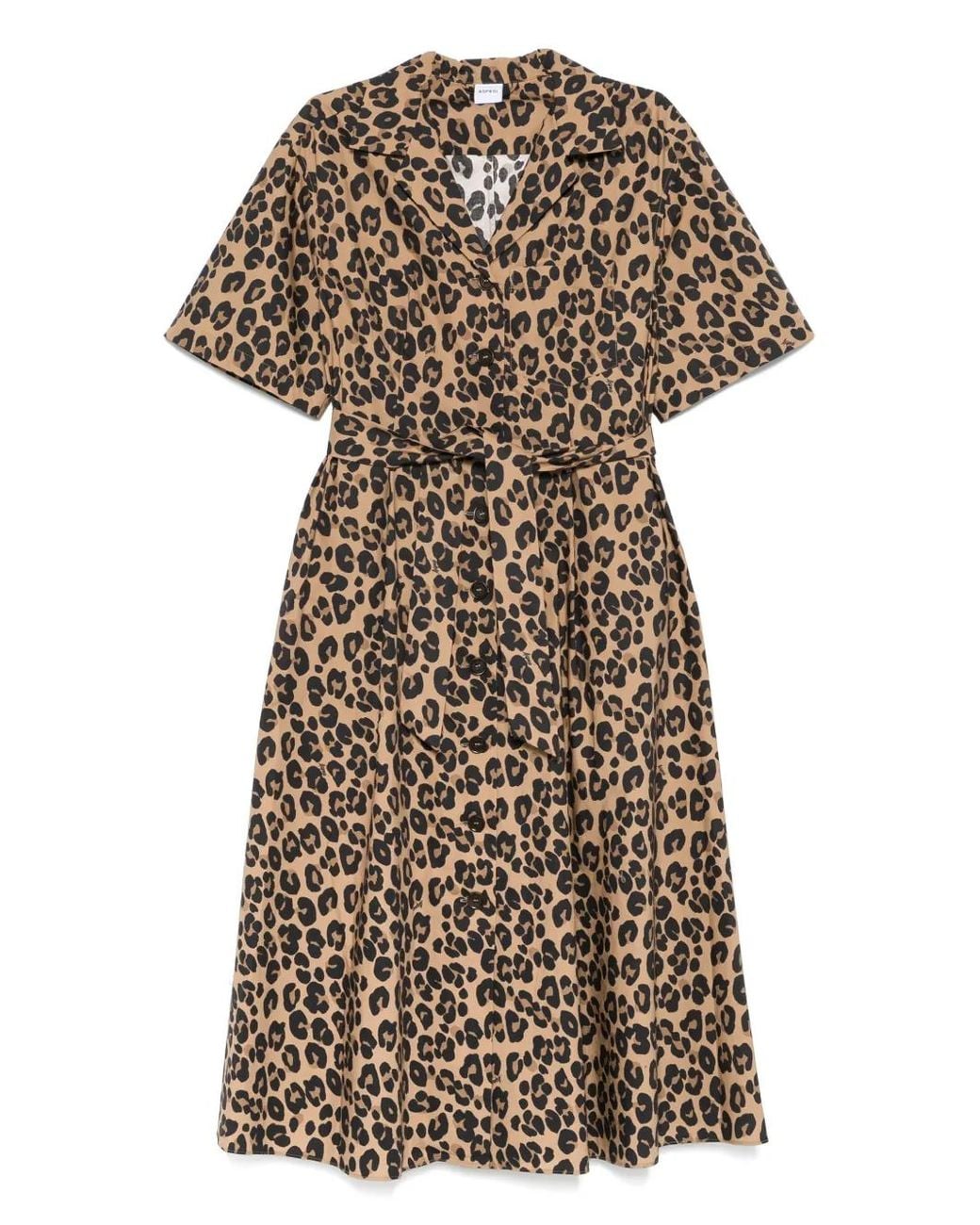 Aspesi Brown Leopard-Print Midi Dress