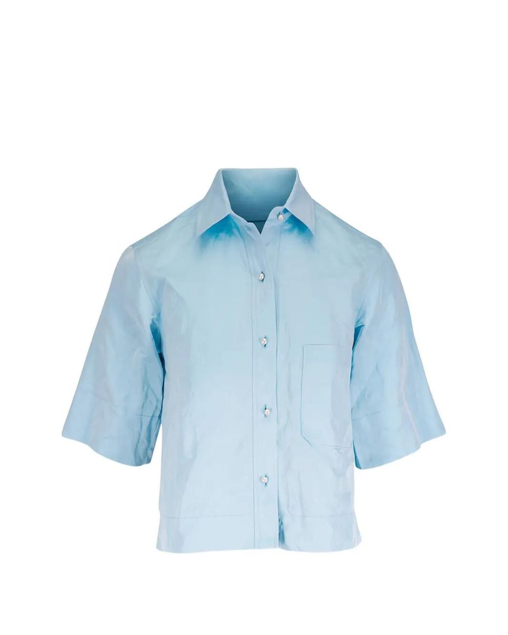ODEEH Blue Duchesse Jacquard-Effect Cropped Blouse