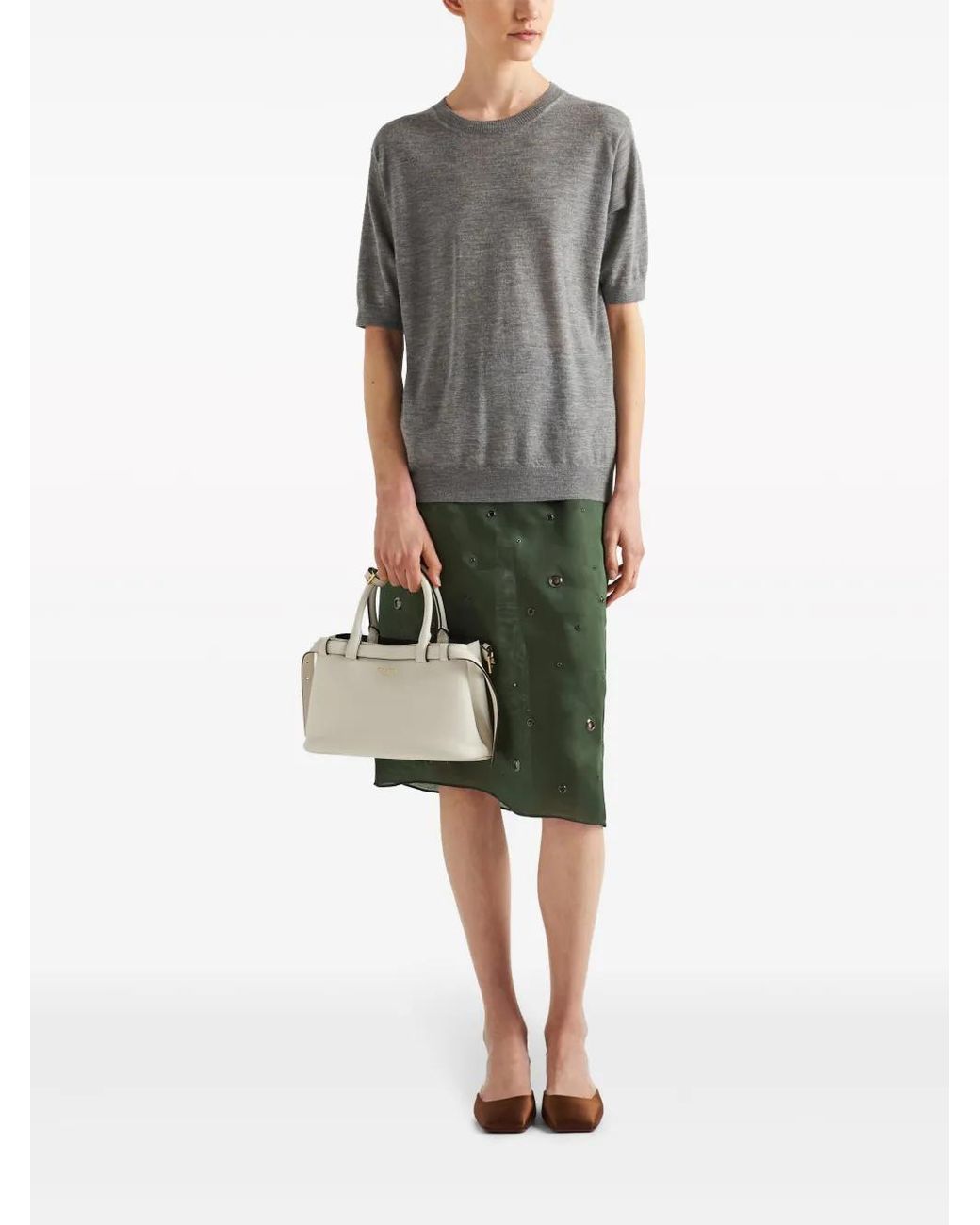 Prada White Small Buckle Tote Bag