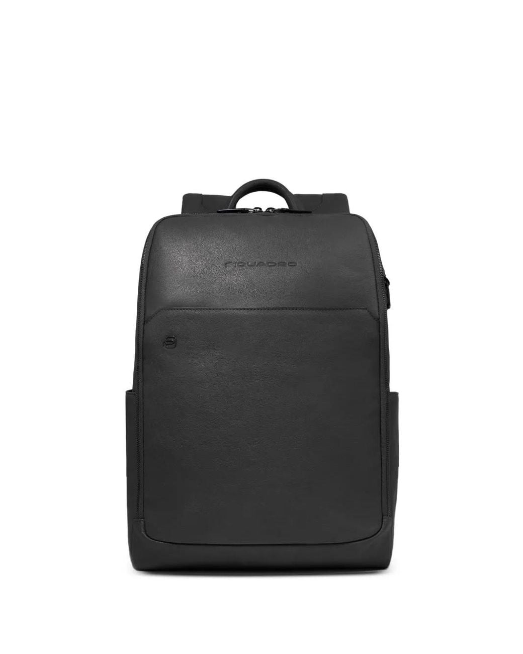 Piquadro Black Leather Laptop Backpack for men