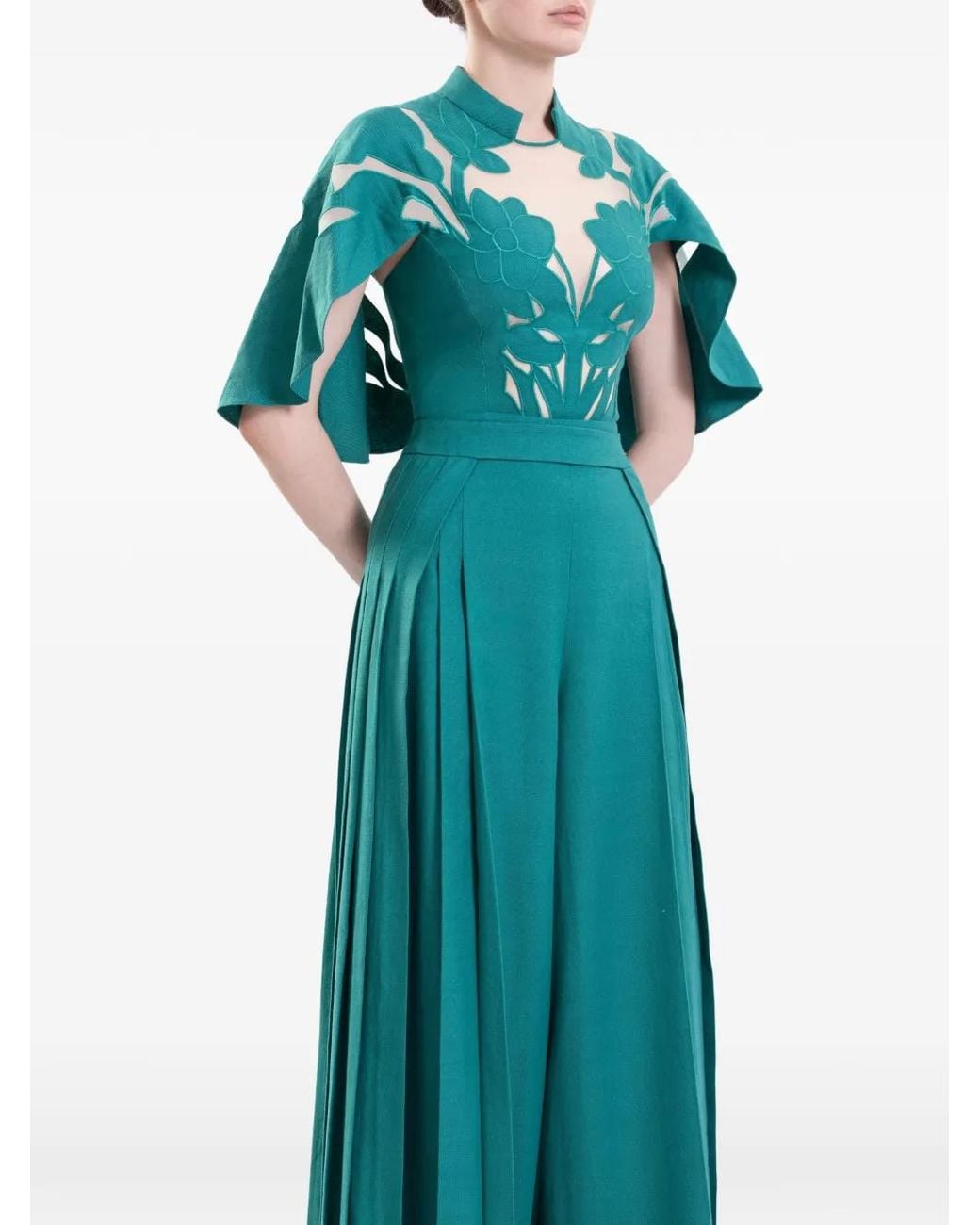Saiid Kobeisy Green Cut-Out Linen Jumpsuit