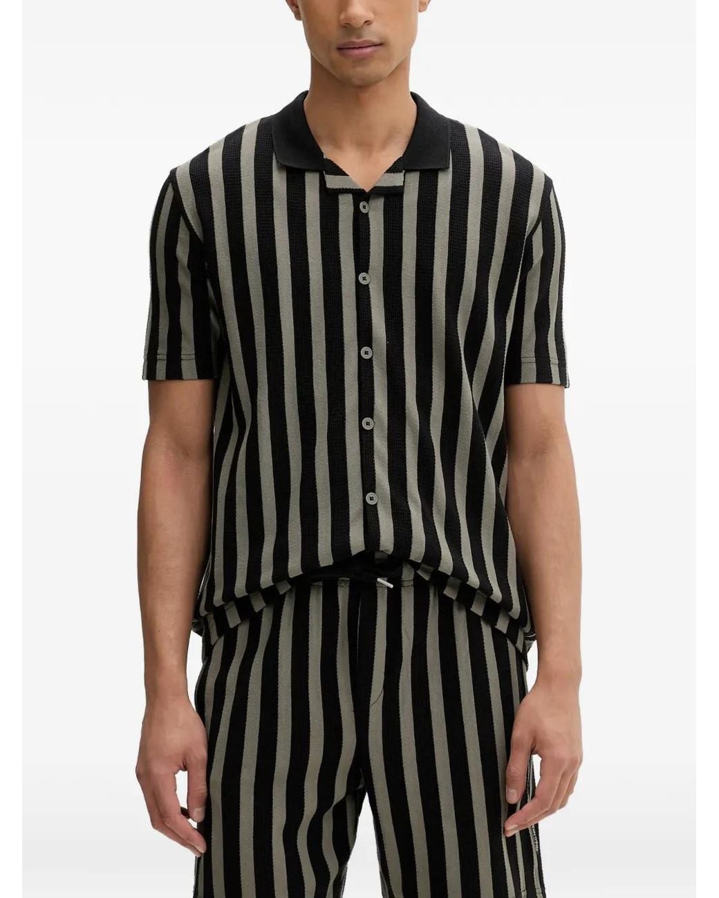Marc O' Polo Black Vertical-Stripe Short-Sleeve Shirt for men
