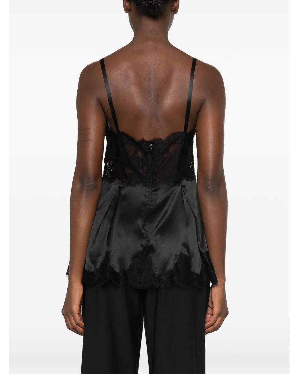 Dolce & Gabbana Black Lace-Trim Satin Top